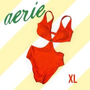 NWOT! Aerie Wide Rib Cut Out One Piece Swimsuit XL RED!